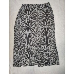 Christopher & Banks Gray Leopard Print Maxi Skirt Silky Zip Elastic Waist 12
